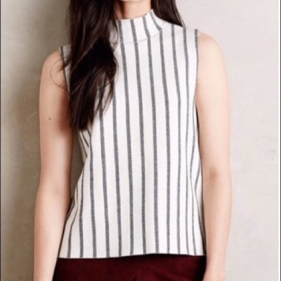 Anthropologie Tops - Anthro Moth Striped Mock Neck Cotton Tank Size MP